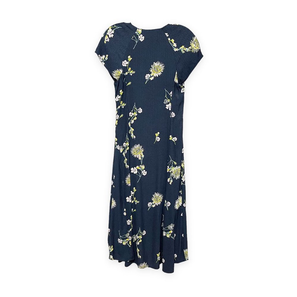 Free People XS Lost In You Navy Floral Asymmetrical Hem Capped Sleeve Mi… - Picture 3 of 6